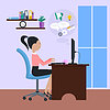 Vector clipart: Woman sitting on chair at table in front omputer