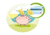 Vector clipart: Card with pink piggy bank and coins