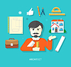 Vector clipart: Chief architect with compasses and blueprint
