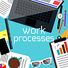 Vector clipart: Office desk with laptop, smartphone, stationery