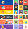 Vector clipart: Icons for cash transactions, strategy, start up