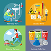 Vector clipart: Electrical, Plumbing Work, Mowing Lawn and Garbage