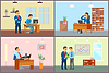 Vector clipart: Boss and Employees Working in Office, Business Set