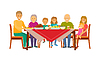 Vector clipart: Christmas Dinner of Big Family Sitting by Table