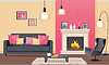 Vector clipart: Room in Pink with Fireplace and Furniture