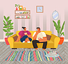 Vector clipart: Life of Young Couple with Popcorn at Home