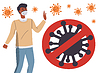 Vector clipart: Black man near huge crossed out sign with virus,
