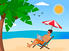 Vector clipart: Young stylish guy in sunglasses lying on chair at