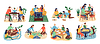 Vector clipart: Board games family set. Stay home. Parents with kid
