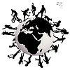 Vector clipart: Happy children silhouettes playing over Earth globe