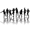 Vector clipart: Group of children silhouettes dancing