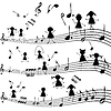 Vektor Cliparts: Musiknote mit stilisierten Kinder Silhouetten