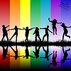 Vector clipart: Children silhouettes over rainbow background