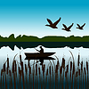 Vector clipart: Landscape with fisherman in boat