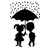 Vector clipart: Pair of children staying under an umbrella