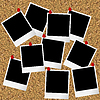 Vector clipart: Blakn photo frames hanging on cork board with