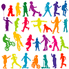 Vector clipart: Set of colored silhouettes of active children
