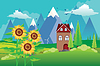 Vector clipart: Landscape with sunflowers