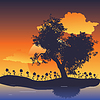 Vector clipart: Tree silhouette at sunset