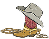Vektor Cliparts: Cowboy-Stiefel mit westlichen Hut