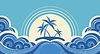 Vector clipart: Abstract sea waves. tropical palms on isl