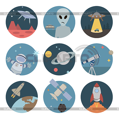 Iconos planos del espacio | Ilustración vectorial de stock |ID 4698665