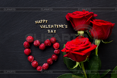 Happy Valentine`s Day written on board, cherries | High resolution stock photo |ID 6068109