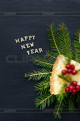 Piece beautiful cake inscription happy new year | High resolution stock photo |ID 6122609