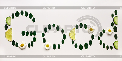 Colorful word made of fresh fruits, leaves and | High resolution stock photo |ID 5815674