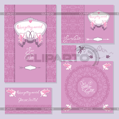 Conjunto de tarjetas de invitación de boda con flores | Ilustración vectorial de stock |ID 4774796
