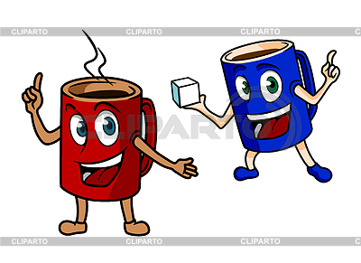 Dos tazas felices del dibujo animado de café | Ilustración vectorial de stock |ID 4702814