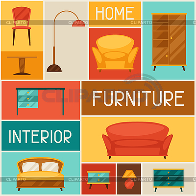 Fondo interior con muebles en estilo retro | Ilustración vectorial de stock |ID 4526247