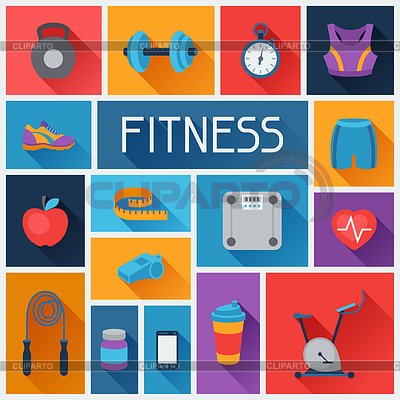 Deportes fondo con los iconos de la aptitud en estilo plano | Ilustración vectorial de stock |ID 4606592