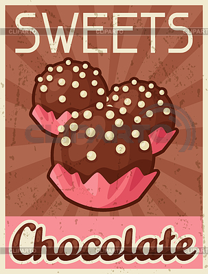 Cartel con el caramelo de chocolate en estilo retro | Ilustración vectorial de stock |ID 5424270
