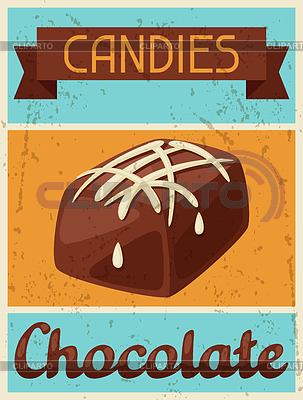 Cartel con el caramelo de chocolate en estilo retro | Ilustración vectorial de stock |ID 5424280