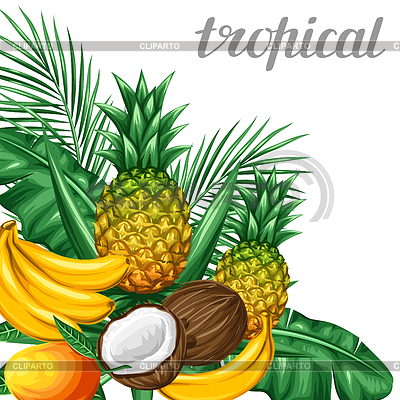 Fondo con las frutas y las hojas tropicales. Diseño | Ilustración vectorial de stock |ID 5694816