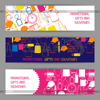 Publicidad de banners con regalos promocionales y | Ilustración vectorial de stock |ID 6339792