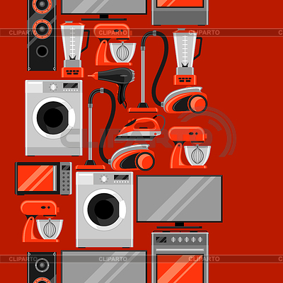 Бесшовные шаблон с бытовой техникой. Домашнее хозяйство | Векторный клипарт |ID 6368367
