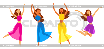Chicas felices dansing | Ilustración vectorial de stock |ID 6967334