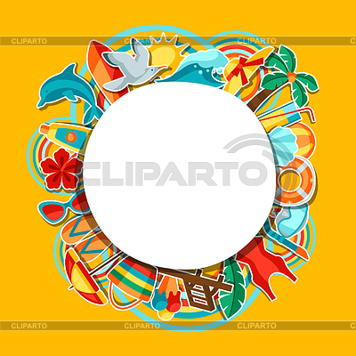 Marco con objetos de verano y playa. | Ilustración vectorial de stock |ID 6976628