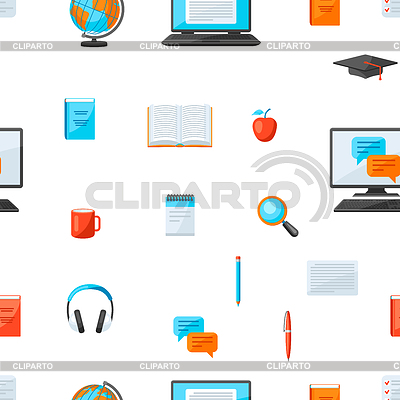 Patrón sin fisuras con elementos de estudio en línea en casa | Ilustración vectorial de stock |ID 6999560