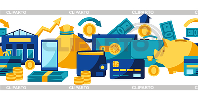 Banca de patrones sin fisuras con iconos de dinero | Ilustración vectorial de stock |ID 7003692