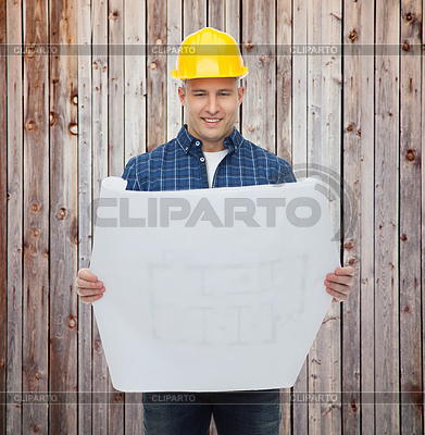 Constructor sonriente modelo masculino en la lectura casco | Foto de alta resolución |ID 5169389