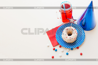 Donut with juice and candies on independence day | High resolution stock photo |ID 5203208