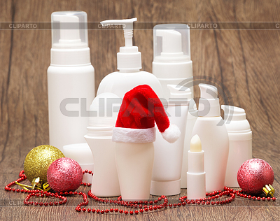Los productos cosméticos con sombrero de Santa y Navidad | Foto de alta resolución |ID 6000280