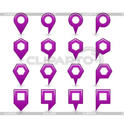 Mapa de color violeta icono de ubicación de satén signo pin con sombra gris y reflexión | Ilustración vectorial de stock |ID 4634080