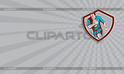 Tarjeta de visita de la bola Jugador de Rugby Running Escudo retro | Ilustración de alta resolución |ID 4850518