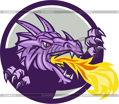 Cabeza del dragón del fuego retro del círculo | Ilustración vectorial de stock |ID 5696600