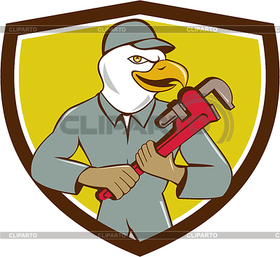 Bald Eagle Plumber Monkey Wrench Crest Cartoon | Stock Vector Graphics |ID 5843332