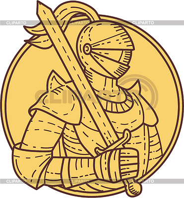 Knight Sword On Shoulder Circle Mono Line | Stock Vector Graphics |ID 6154110